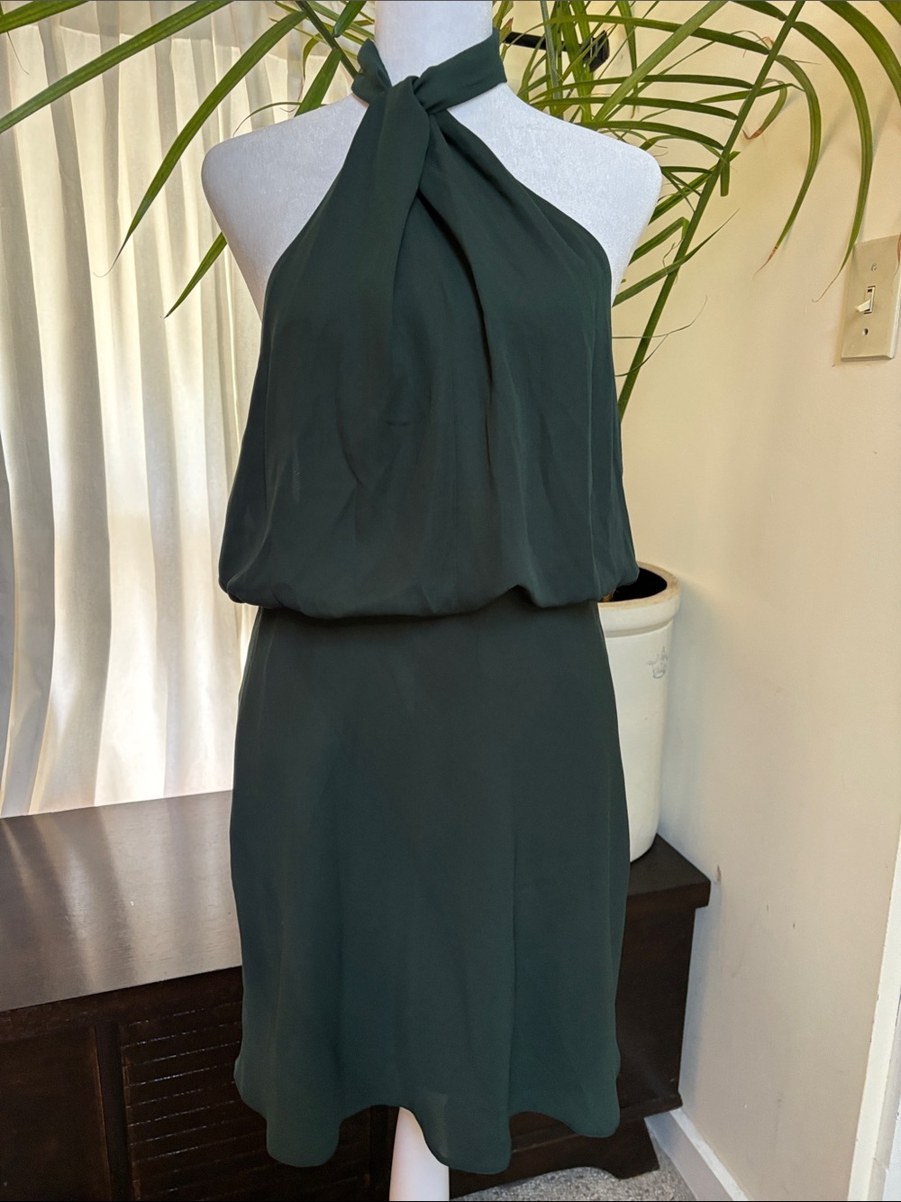 ASOS Dark Green Halter Tie Mini Dress